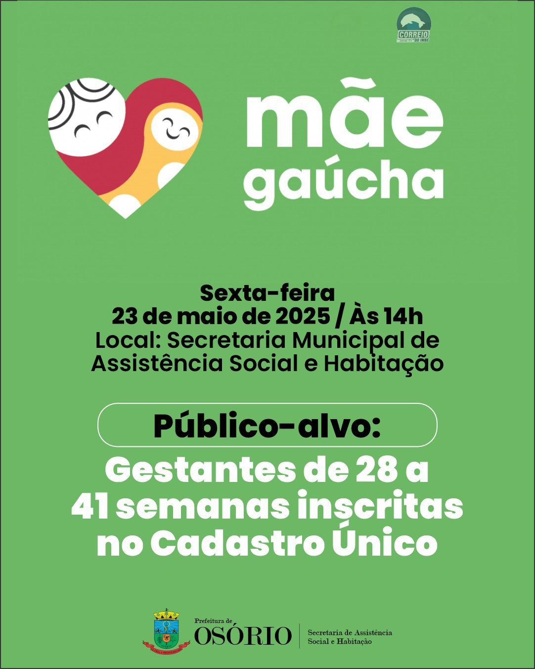 Secretaria de Assistência Social de Osório vai entregar kits do programa Mãe Gaúcha nesta sexta-feira