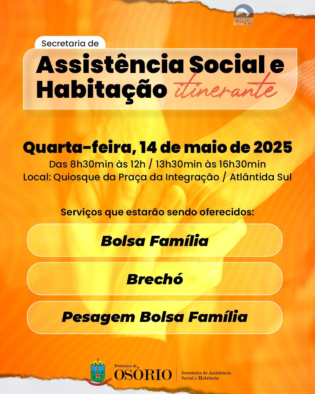 Secretaria de Assistência Social e Habitação de Osório vai iniciar projeto itinerante por Atlântida Sul na próxima quarta-feira