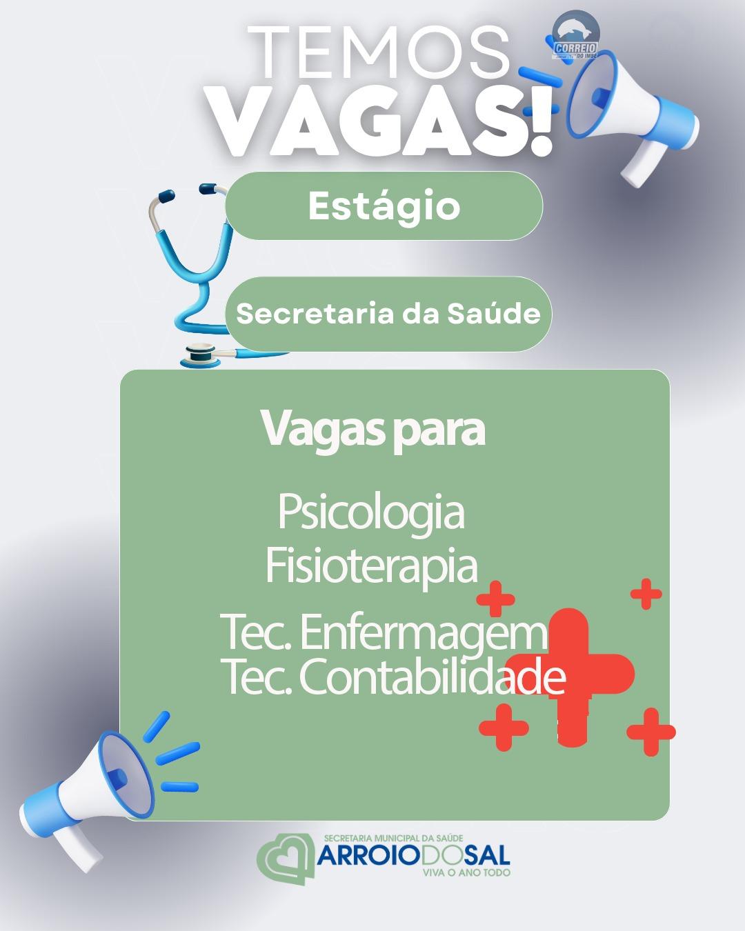 Secretaria de Saúde de Arroio do Sal abre vagas de estágio para diferentes áreas e especialidades