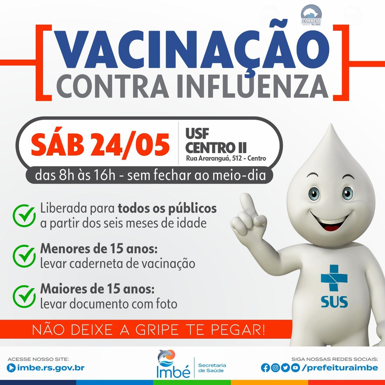 USF CENTRO II IMBÉ ABRE NESTE SÁBADO PARA VACINAÇÃO CONTRA GRIPE