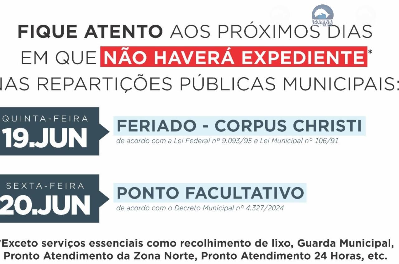 FERIADO DE CORPUS CHRISTI ALTERA EXPEDIENTE NAS REPARTIÇÕES PÚBLICAS NO MUNICÍPIO DE IMBÉ