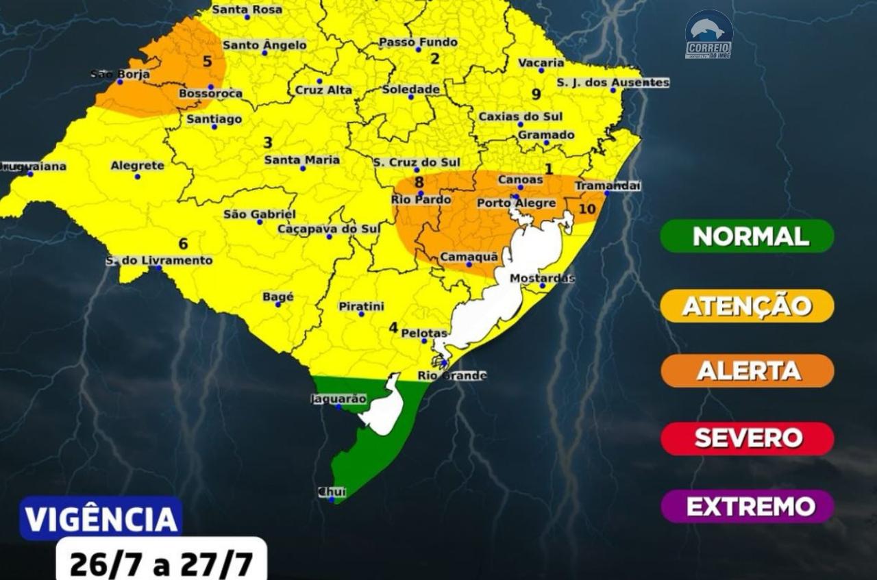 O Centro de Monitoramento da Defesa Civil Estadual informa sobre o aviso meteorológico: