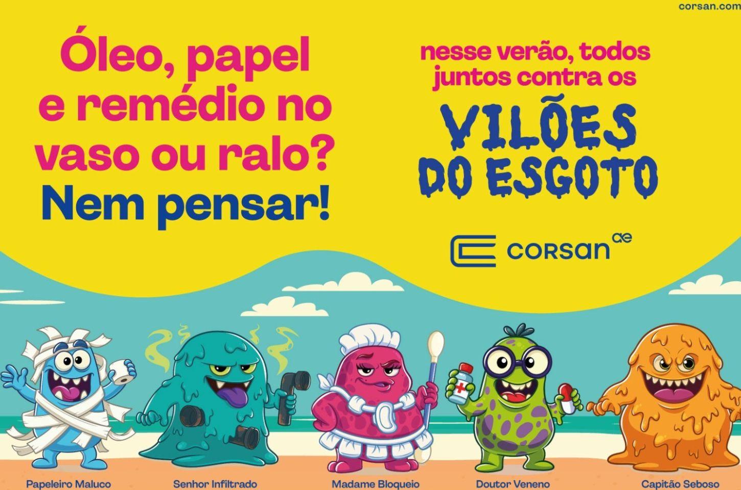 Na semana em que inicia o Verão, Corsan convoca gaúchos a combater os “Vilões do Esgoto”