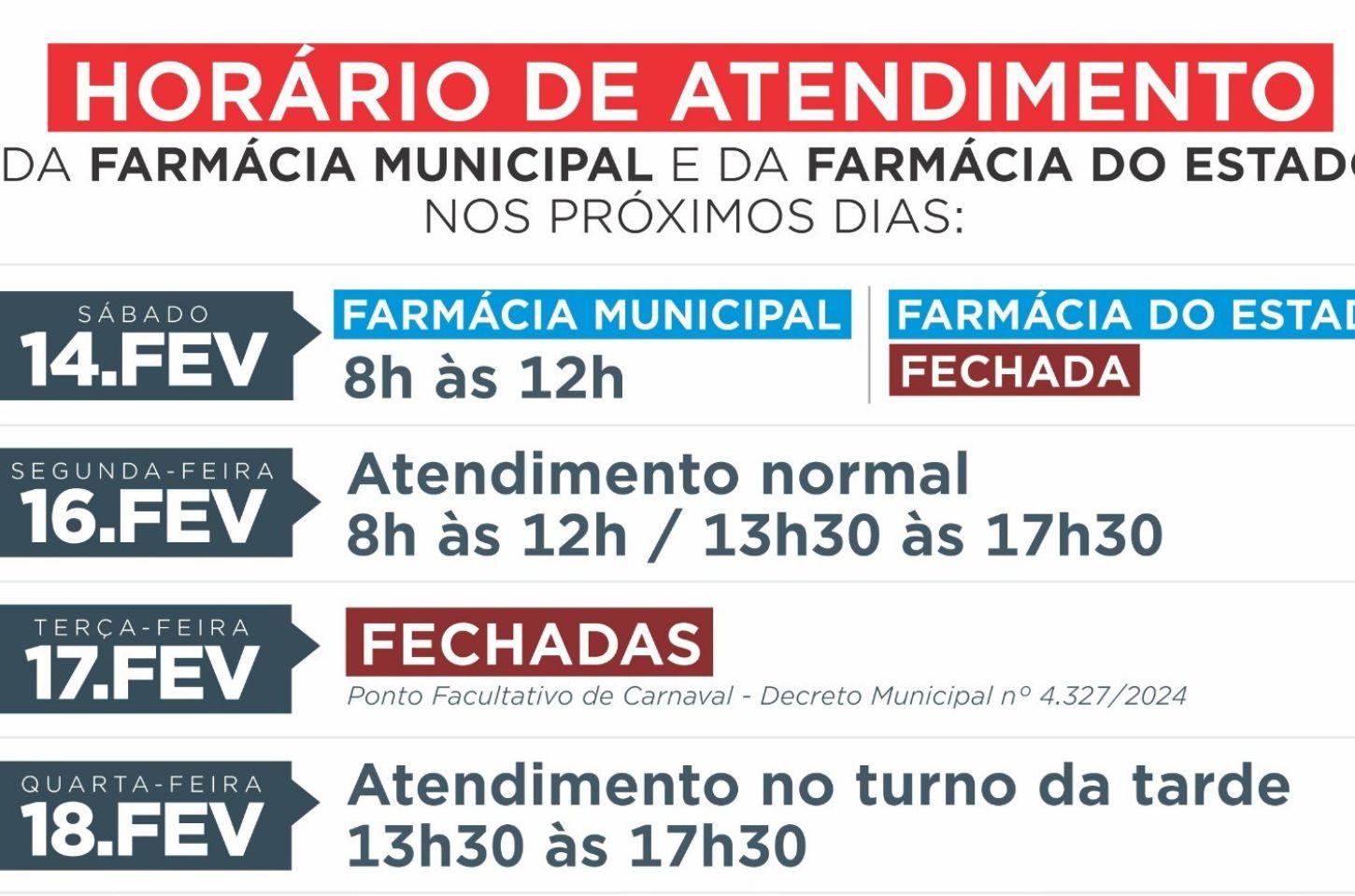 Farmácia Municipal de Imbé e Farmácia do Estado têm horários especiais no feriado de Carnaval