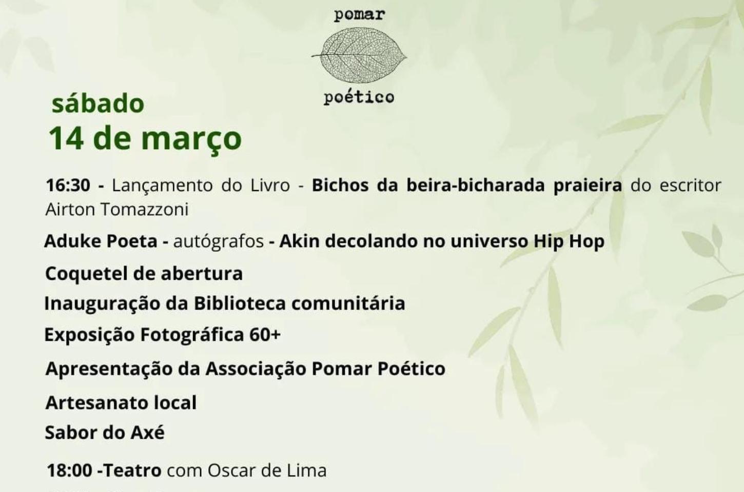 Casa Cultural Pomar Poético será inaugurada com programação artística e literária 