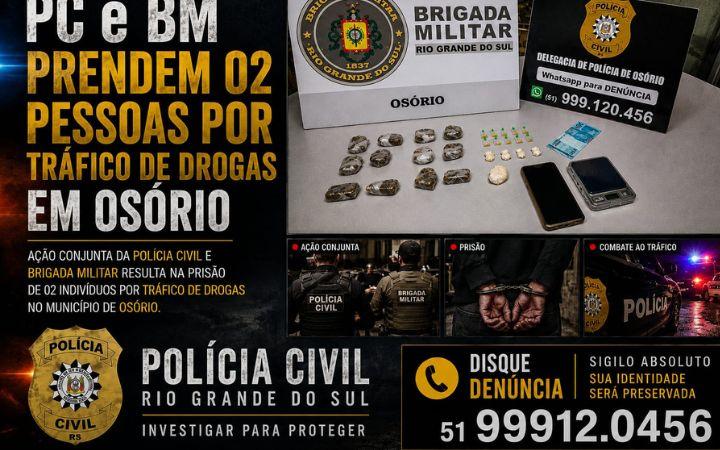 Polícia prende 02 pessoas por tráfico de drogas e um deles enquanto participava de audiência online em Osório