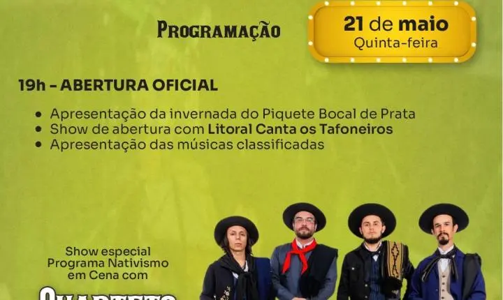 31ª Tafona da Canção Nativa vai contar com festival e shows renomados da cultura gaúcha em Osório