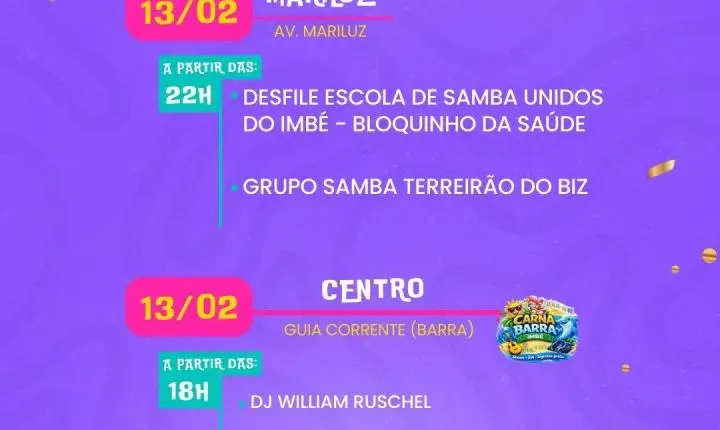 CARNAVAL DE IMBÉ TERÁ AMPLA PROGRAMAÇÃOCARNAVAL DE IMBÉ TERÁ AMPLA PROGRAMAÇÃO