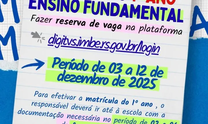 Imbé divulga calendário de matrículas, rematrículas e transferências para o ano letivo de 2026