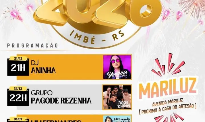 IMBÉ DIVULGA PROGRAMAÇÃO DE RÉVEILLON COM SHOWS NO CENTRO E EM MARILUZ