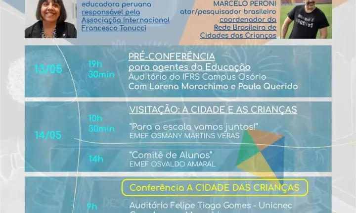 Osório será sede do 1º Encontro da Região Sul do Projeto Internacional Cidades das Crianças