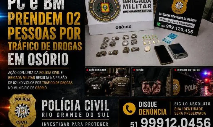 Polícia prende 02 pessoas por tráfico de drogas e um deles enquanto participava de audiência online em Osório