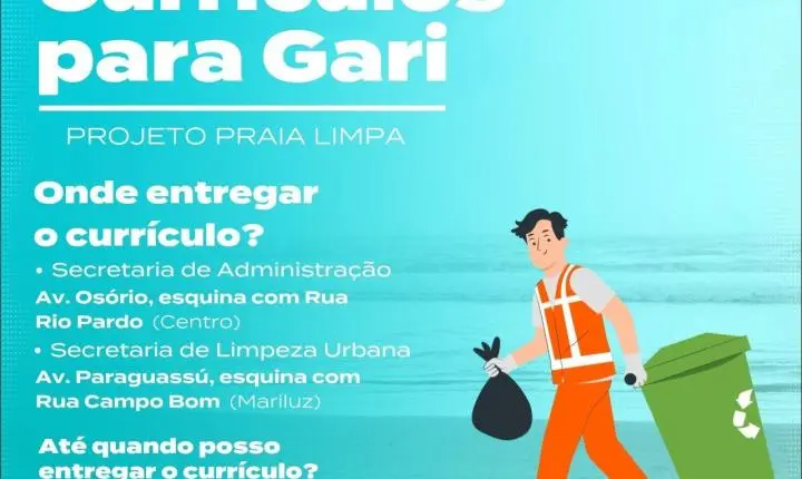 Prefeitura de Imbé abre inscrições para seleção de gari do Projeto Praia Limpa