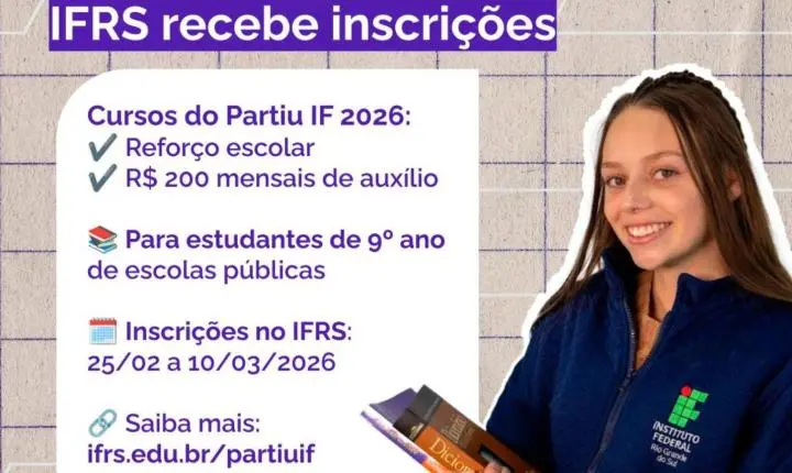 Programa Partiu IF abre inscrições para cursos com reforço escolar e bolsa-auxílio voltados a estudantes de 9º ano